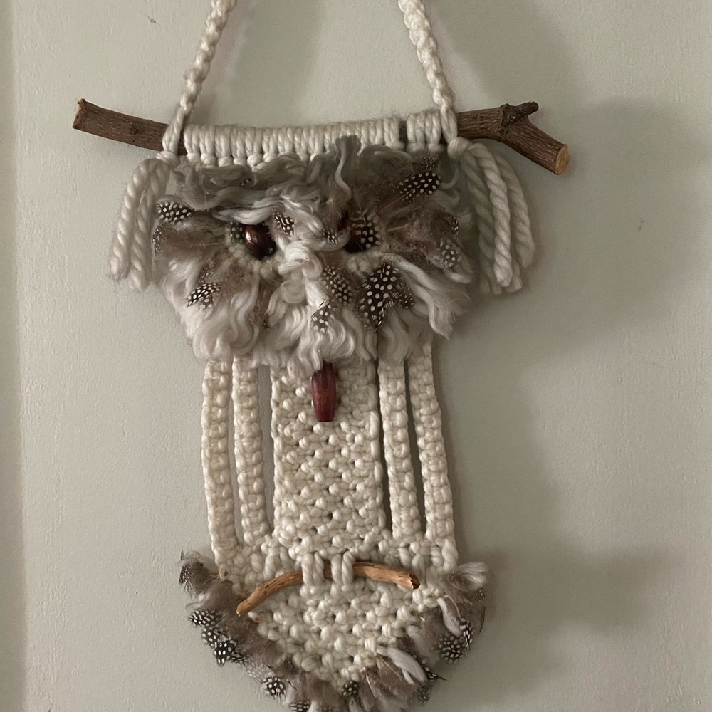 Vintage Handcrafted Macramé Owl Wall Hanging
